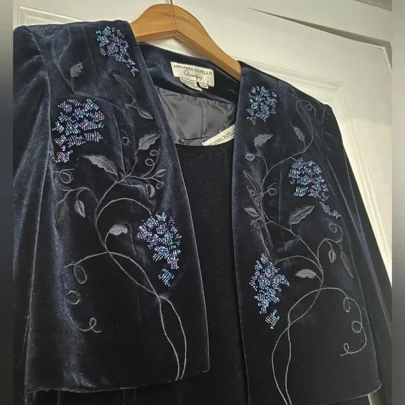 Vintage Adrianna Papell Occasions Gown & Bolero Matching Set Navy Velour 10P - Picture 6 of 9